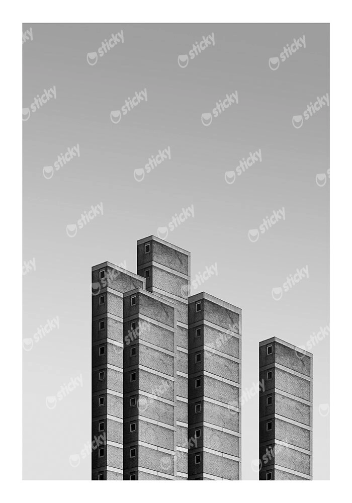 Poster BLACK AND WHITE ARCHITECTURAL CONCRETE APARTMENT BUILDING