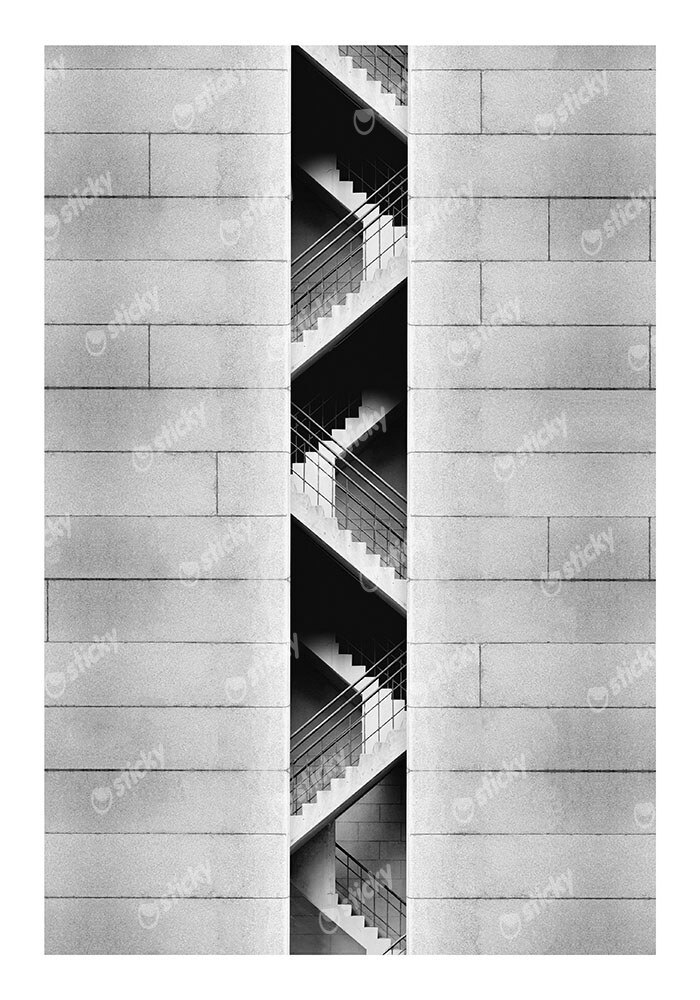 Poster BLACK AND WHITE ARCHITECTURAL CONCRETE STAIRCASE 2