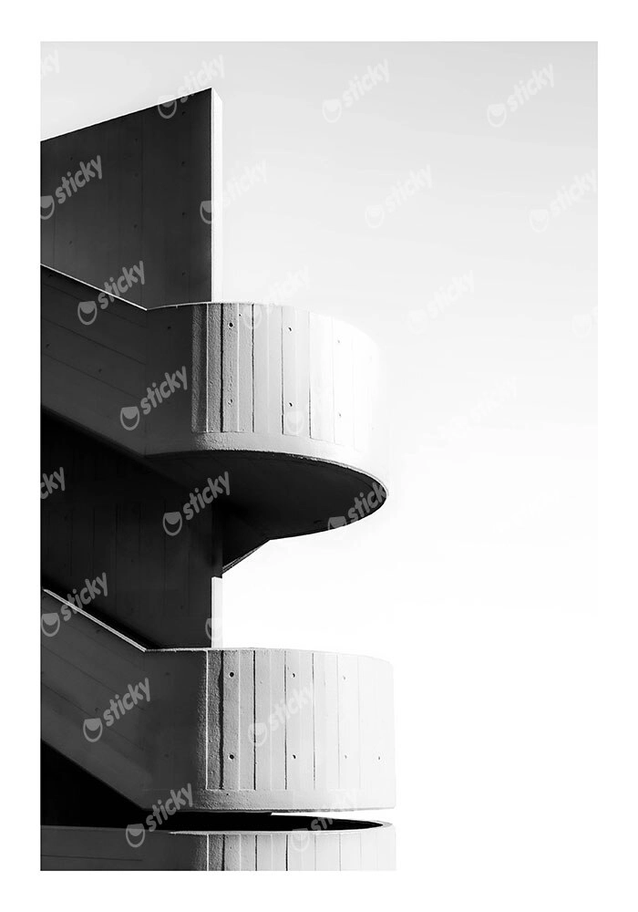 Poster BLACK AND WHITE ARCHITECTURAL CONCRETE STAIRCASE