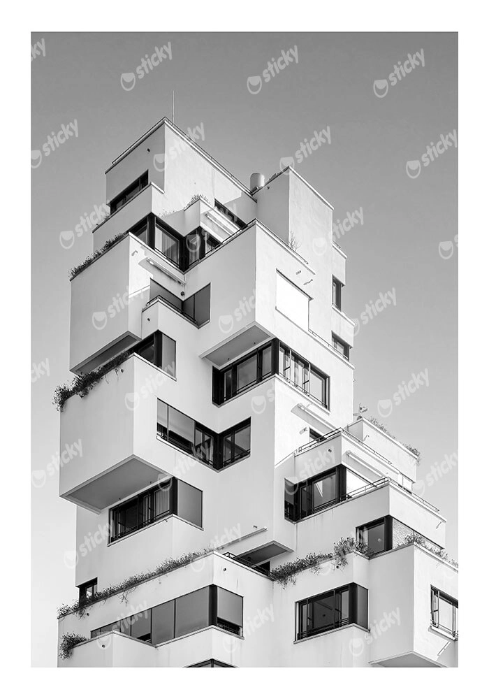 Poster BLACK AND WHITE ARCHITECTURAL CUBE APARTMENTS