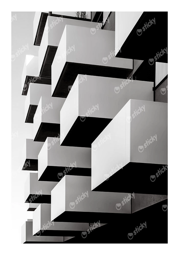 Poster BLACK AND WHITE ARCHITECTURAL CUBE BALCONIES