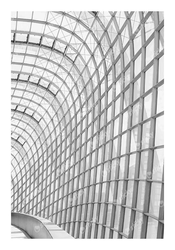 Poster BLACK AND WHITE ARCHITECTURAL CURVED GLASS ROOF