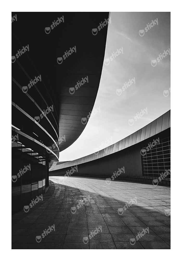 Poster BLACK AND WHITE ARCHITECTURAL CURVED STRUCTURAL ELEMENTS
