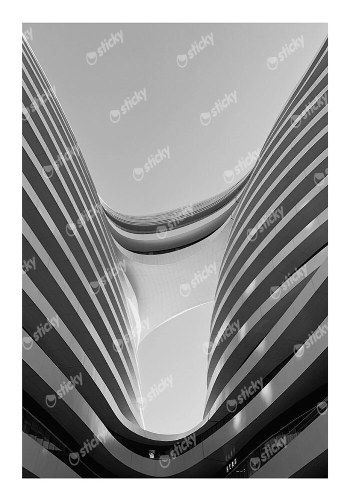 Poster BLACK AND WHITE ARCHITECTURAL FLOWING CURVES