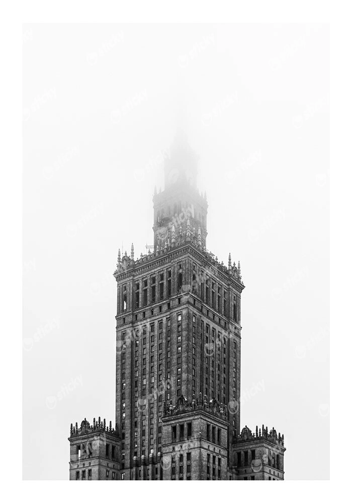 Poster BLACK AND WHITE ARCHITECTURAL FOGGY TOWER