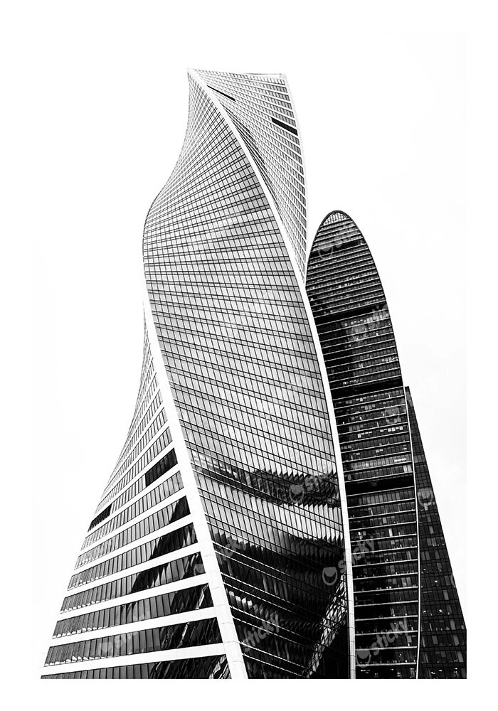 Poster BLACK AND WHITE ARCHITECTURAL FUTURISTIC SKYSCRAPER