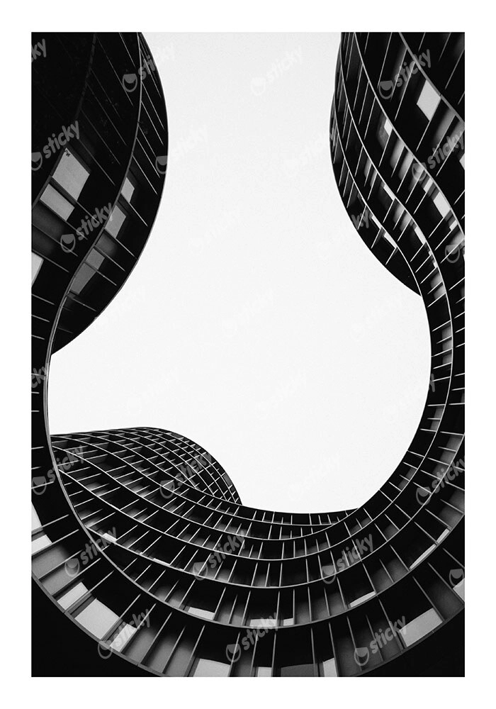 Poster BLACK AND WHITE ARCHITECTURAL GEOMETRIC CURVED FACADE