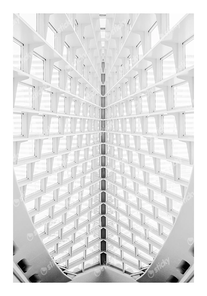 Poster BLACK AND WHITE ARCHITECTURAL GEOMETRIC INTERIOR CEILING