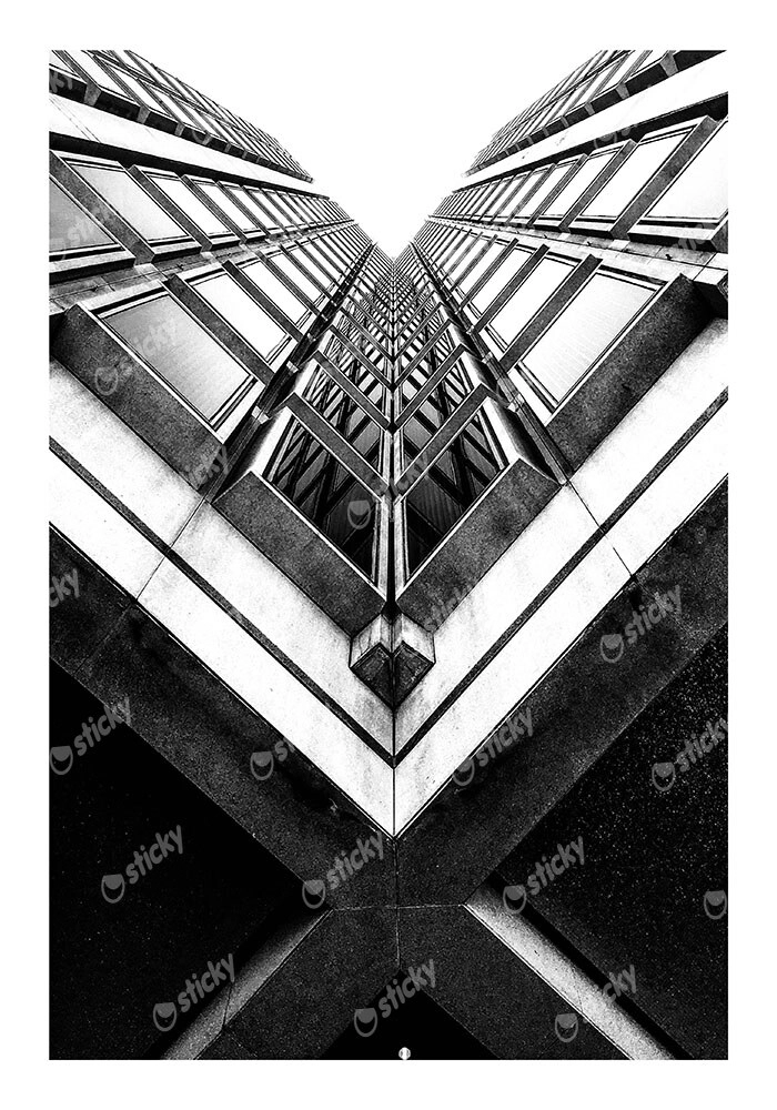 Poster BLACK AND WHITE ARCHITECTURAL GEOMETRIC SKYSCRAPER