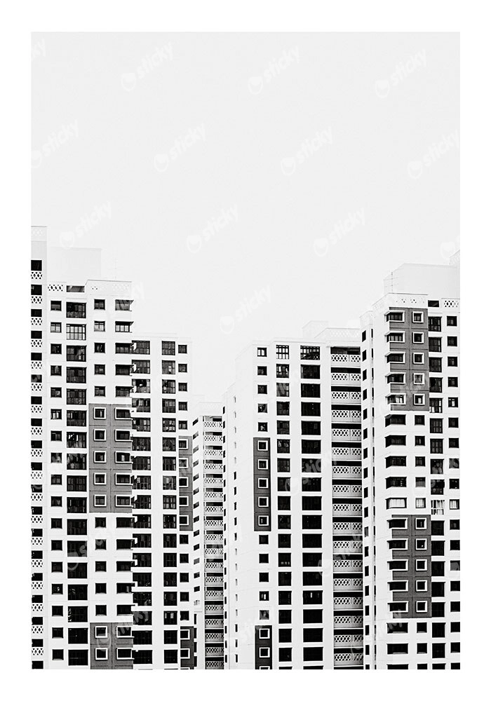 Poster BLACK AND WHITE ARCHITECTURAL GRID PATTERN BUILDINGS