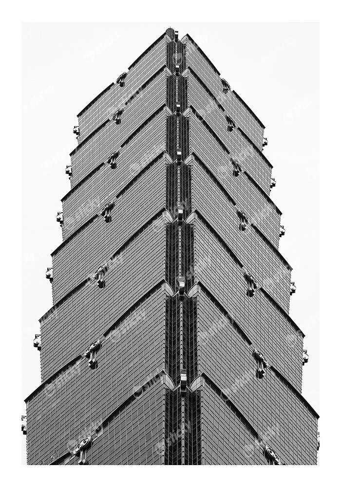 Poster BLACK AND WHITE ARCHITECTURAL PAGODA SKYSCRAPER
