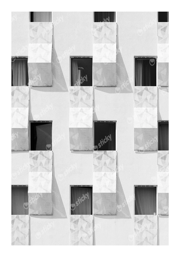 Poster BLACK AND WHITE ARCHITECTURAL PERFORATED BALCONIES