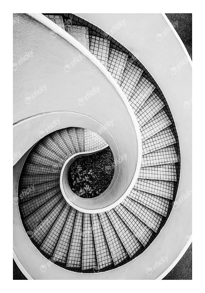 Poster BLACK AND WHITE ARCHITECTURAL SPIRAL STAIRCASE