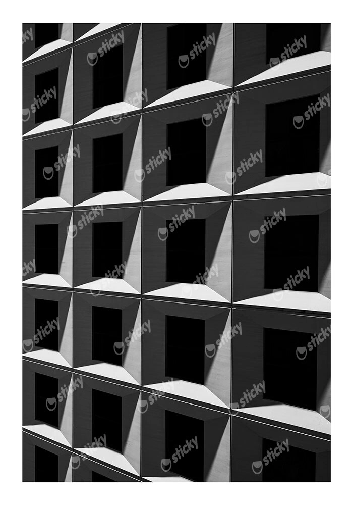 Poster BLACK AND WHITE ARCHITECTURAL SQUARE PATTERN FACADE