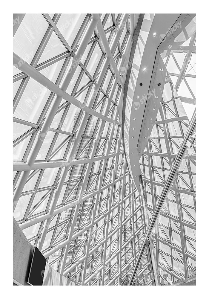 Poster BLACK AND WHITE ARCHITECTURAL STEEL AND GLASS ROOF
