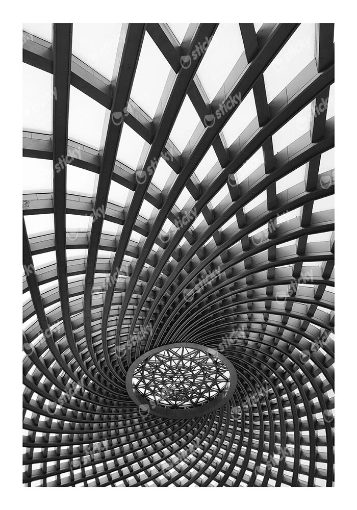 Poster BLACK AND WHITE ARCHITECTURAL SWIRLING METAL CEILING