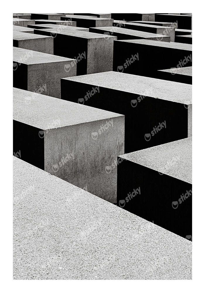 Poster BLACK AND WHITE ARCHITECTURAL TRIANGULAR SUNSHADES GEOMETRIC BOX STRUCTURES