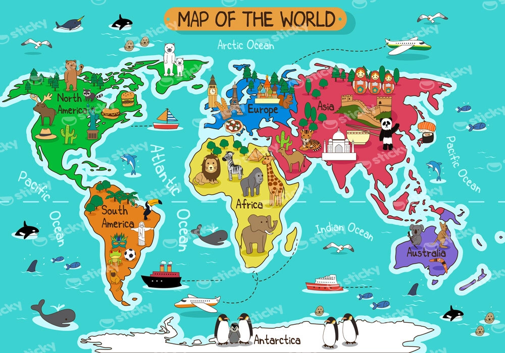 Πινακας σε καμβά COLOR ILLUSTRATION WORLD MAP