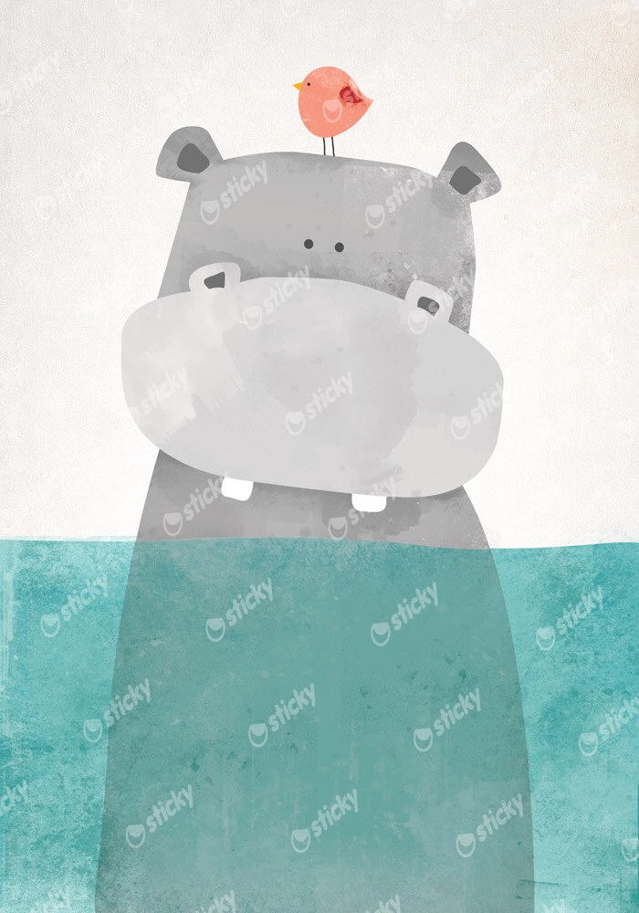 Πινακας σε καμβά HIPPO IN WATER