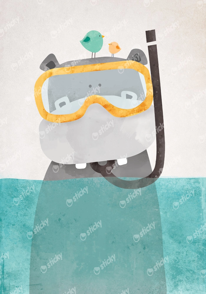 Πινακας σε καμβά HIPPO IN WATER 2