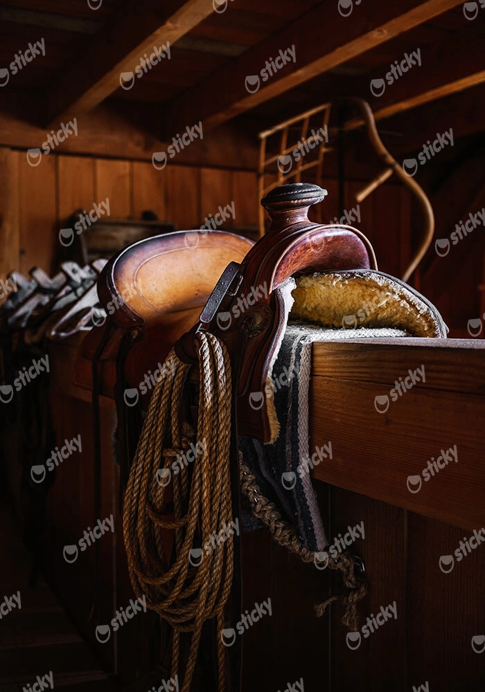 Πίνακας σε Καμβά RUSTIC FARMHOUSE SADDLE