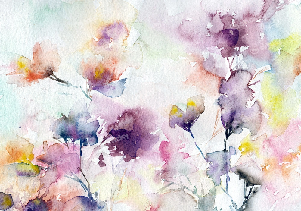 Πινακας σε καμβά WATERCOLOR ABSTRACT ROMANTIC PURPLE FLOWERS