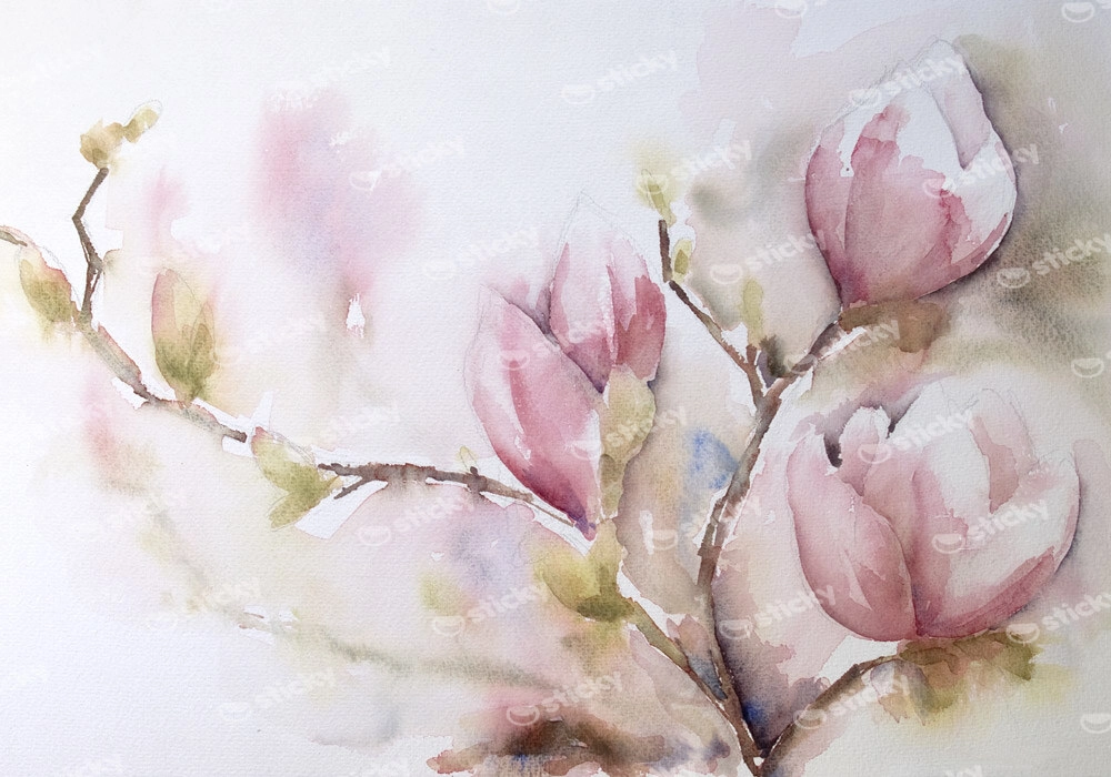 Πινακας σε καμβά WATERCOLOR MAGNOLIA FLOWERS