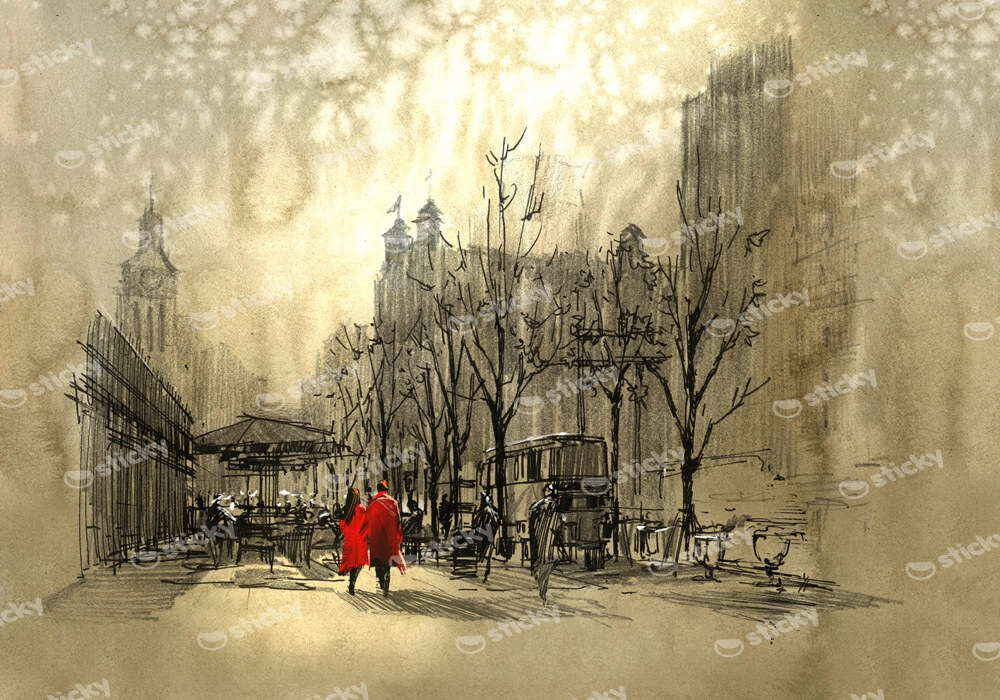 Πινακας σε καμβά COUPLE IN RED WALKING