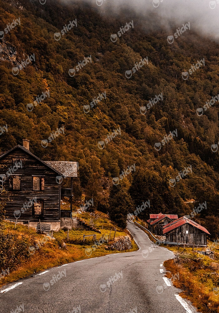 Πίνακας σε Καμβά RUSTIC FARMHOUSE COUNTRY ROAD