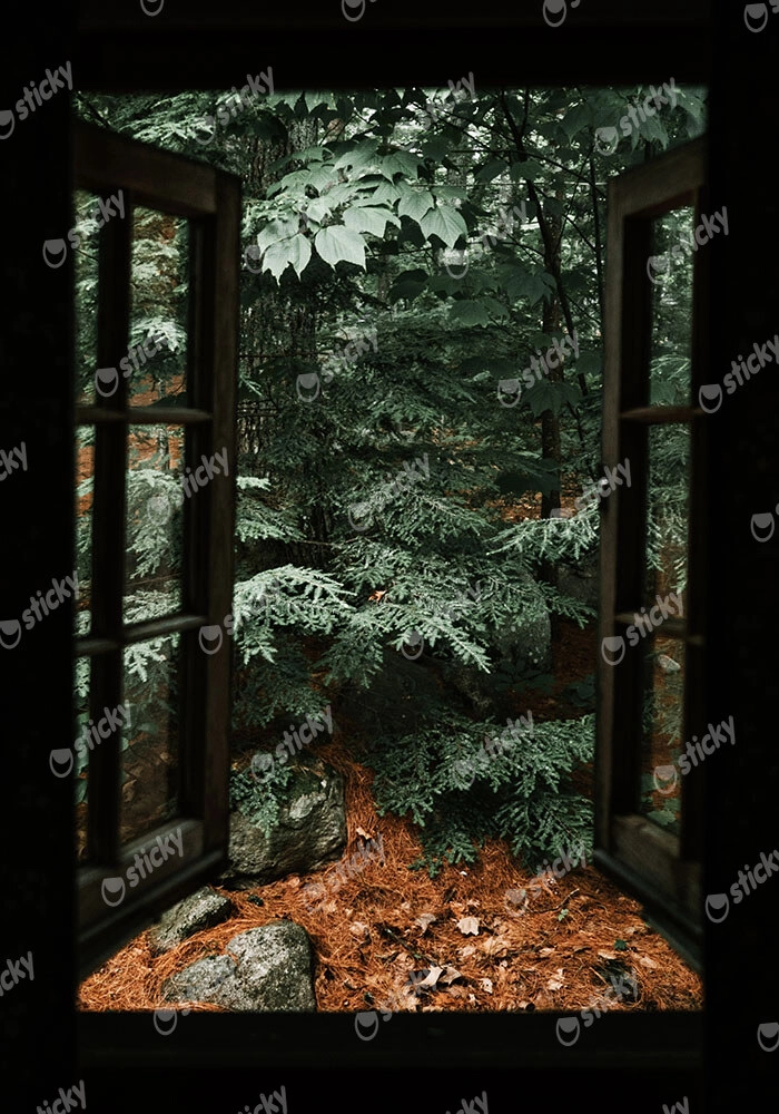 Πίνακας σε Καμβά RUSTIC FARMHOUSE FOREST WINDOW