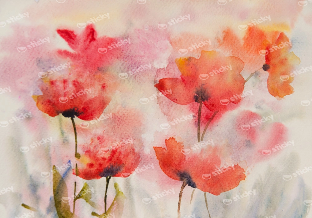 Πινακας σε καμβά STYLIZED POPPY FLOWERS FIELD