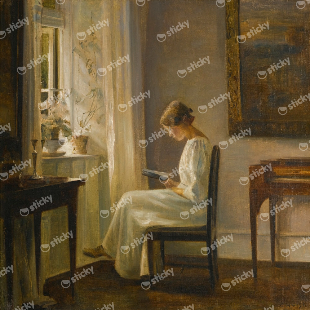 Πίνακας CARL HOLSOE INTERIOR WITH A WOMAN READING