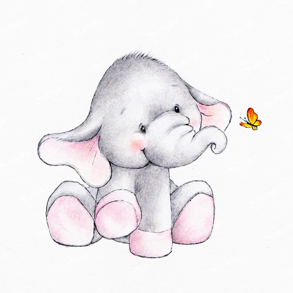 Πίνακας σε καμβά CUTE ELEPHANT WITH BUTTERFLY