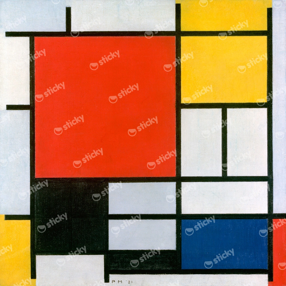 Πίνακας σε καμβά MONDRIAN - COMPOSITION WITH LARGE RED PLANE YELLOW BLACK GRAY AND BLUE