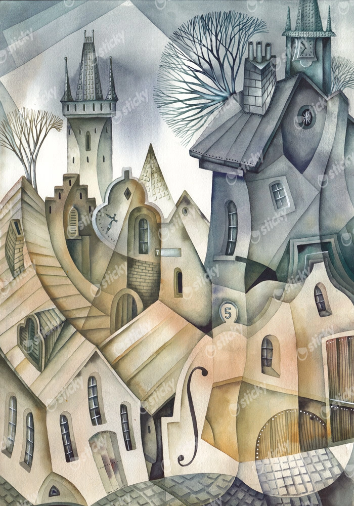 Πινακας σε καμβά OLD TOWN CUBISTIC BEIGE GREY