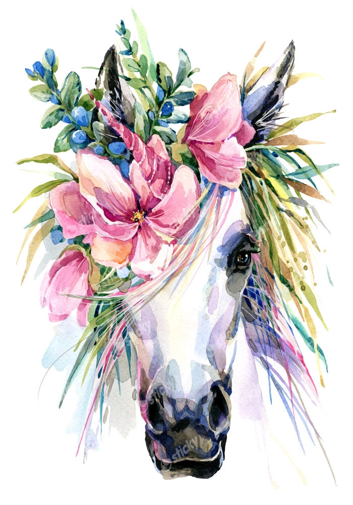 Πινακας σε καμβά WATERCOLOR UNICORN ILLUSTRATION