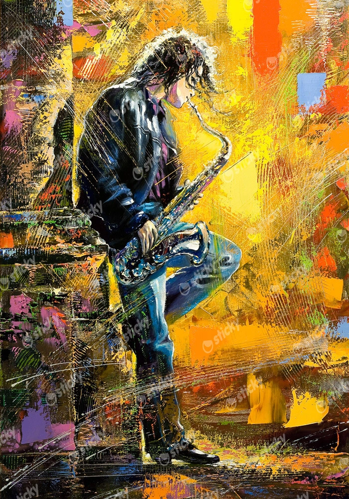 Πινακας σε καμβά YOUNG GUY PLAYING A SAXOPHONE