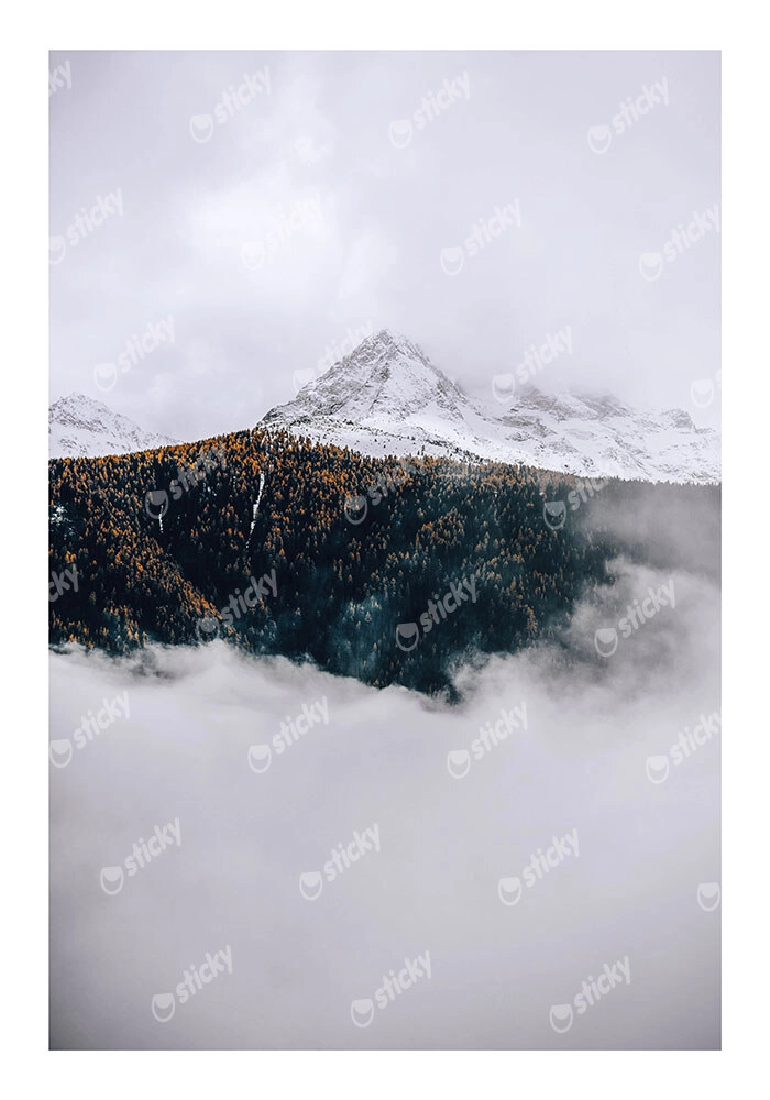 Poster RUSTIC FARMHOUSE SNOWY MOUNTAIN