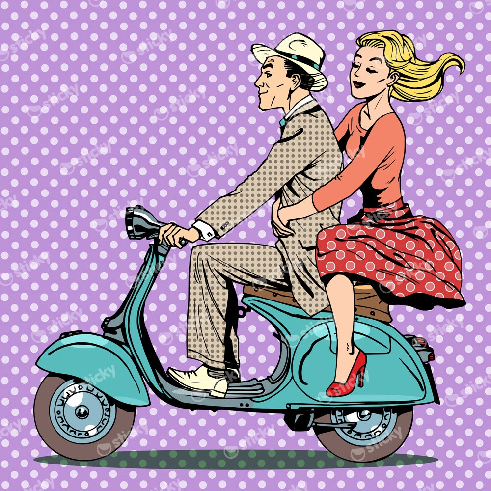 Πίνακας σε καμβά RIDING SCOOTER POP ART