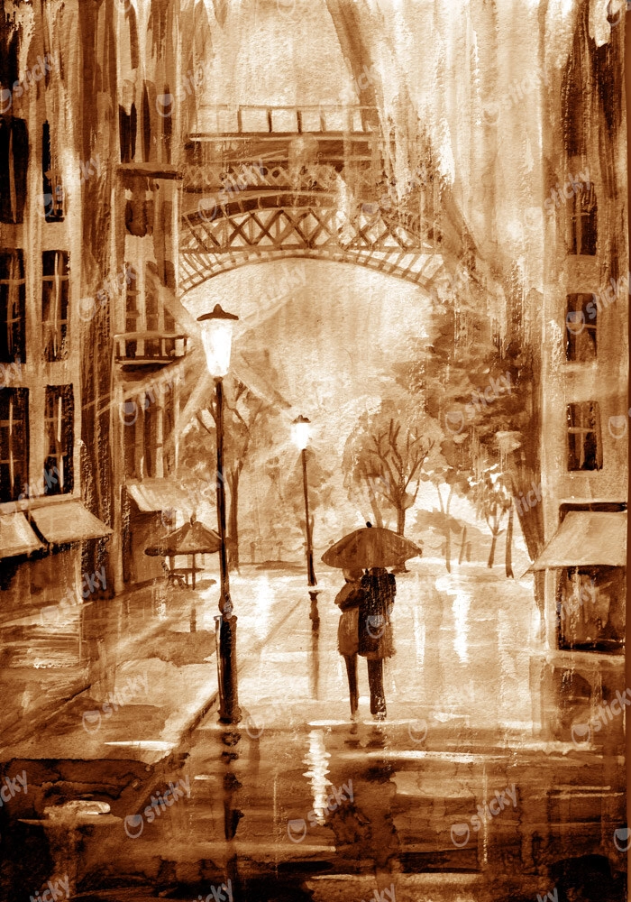 Πινακας σε καμβά WATERCOLOUR RAIN IN PARIS