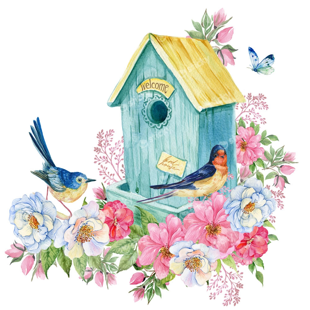 Πίνακας σε καμβά BIRD HOUSE BLUE BUTTERFLY SPRING