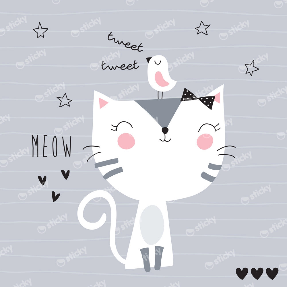 Πίνακας σε καμβά CUTE CAT BIRD VECTOR ILLUSTRATION