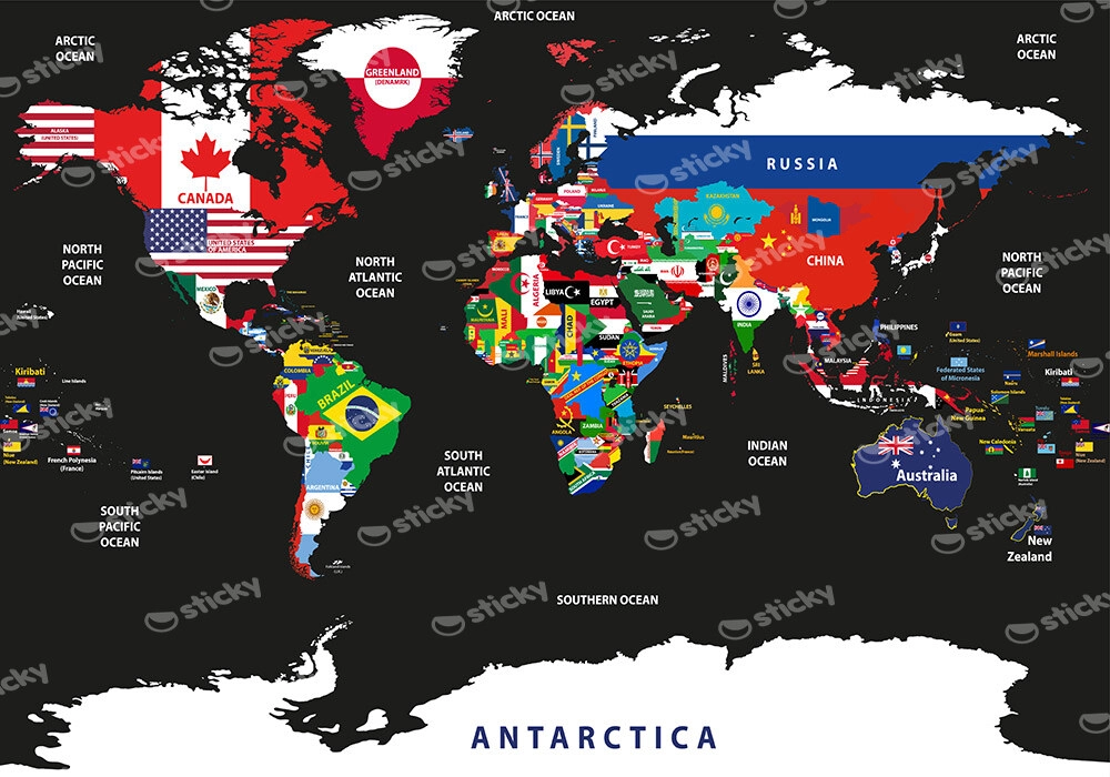 Πινακας σε καμβά COUNTRY FLAGS WORLD MAP