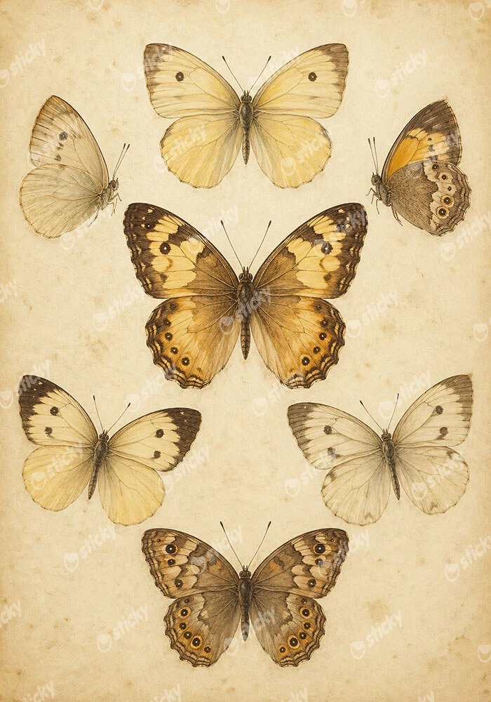 Πίνακας σε Καμβά VINTAGE DARK ACADEMIA BUTTERFLIES 3