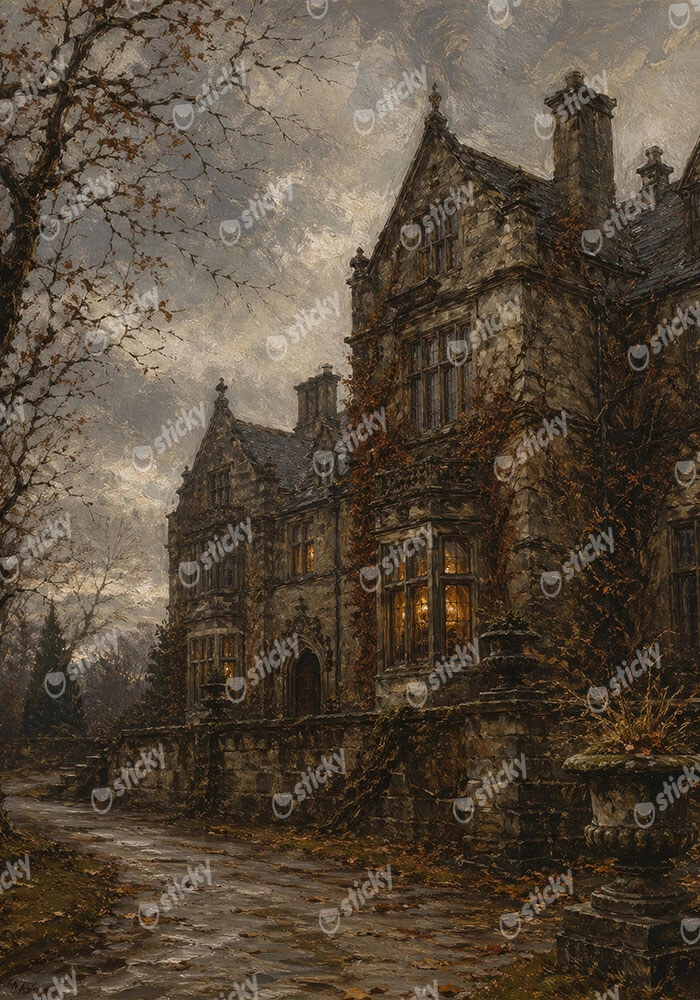 Πίνακας σε Καμβά VINTAGE DARK ACADEMIA CASTLE