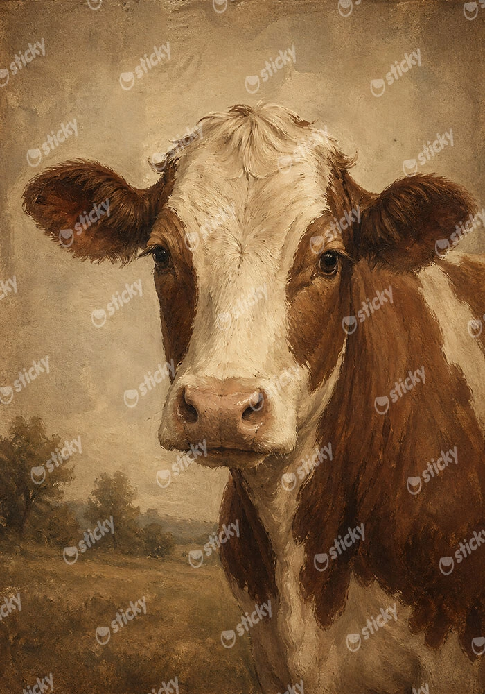 Πίνακας σε Καμβά VINTAGE DARK ACADEMIA COW 2