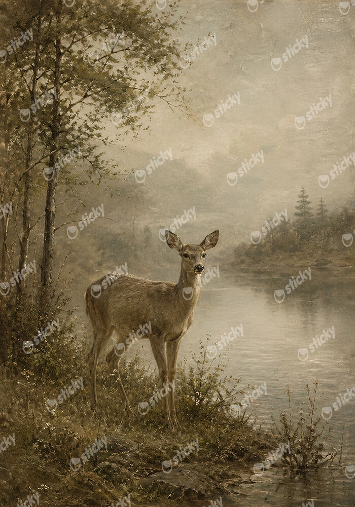 Πίνακας σε Καμβά VINTAGE DARK ACADEMIA DEER