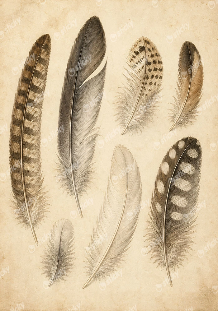 Πίνακας σε Καμβά VINTAGE DARK ACADEMIA FEATHERS