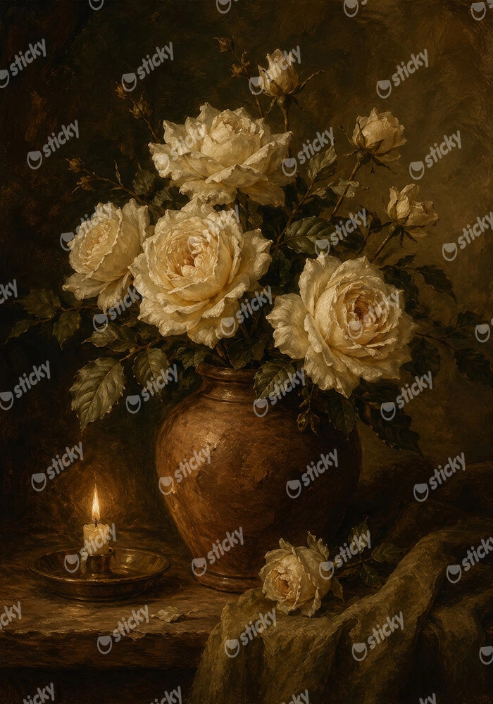Πίνακας σε Καμβά VINTAGE DARK ACADEMIA FLOWER VASE 19