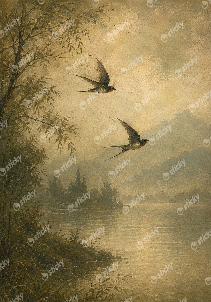 Πίνακας σε Καμβά VINTAGE DARK ACADEMIA FLYING BIRDS
